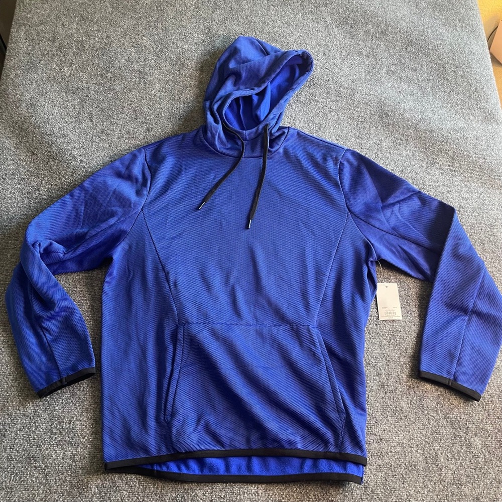 Tek Gear Mens Performance Fleece Hoodie Blue Black Active Pullover XL